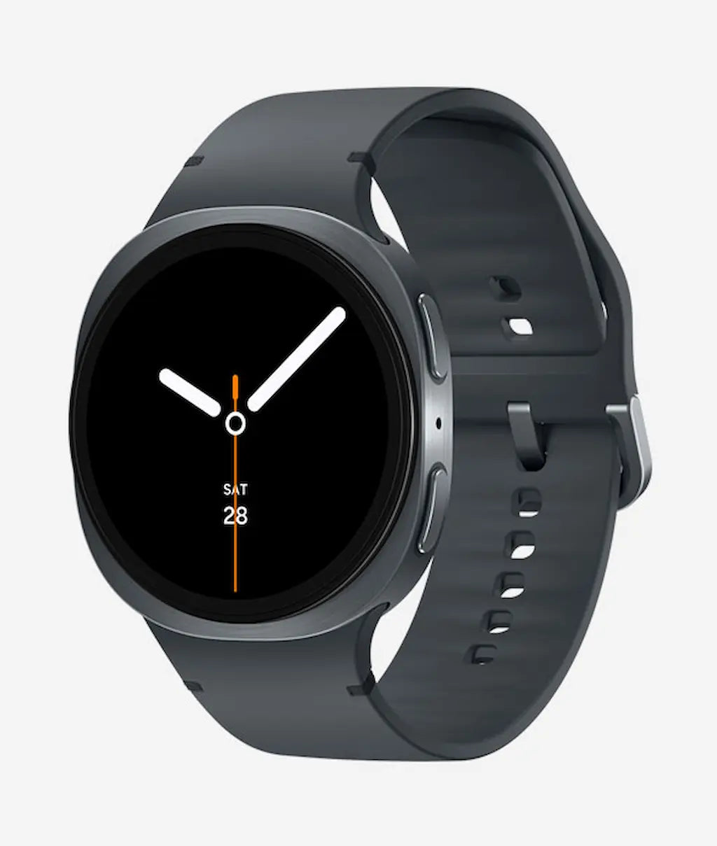 Smartwatch with a black screen displaying the time on a white background