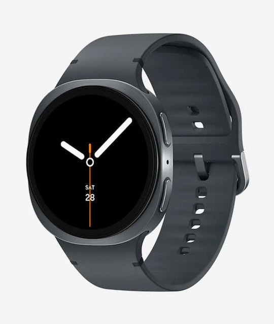 Smartwatch with a black screen displaying the time on a white background